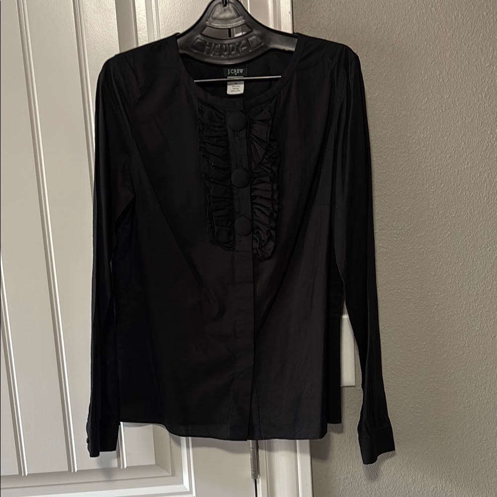 J. Crew Black Long Sleeve Ruffled Blouse